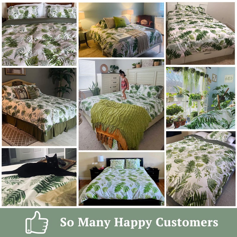 MILDLY 100% Long-Staple Cotton Duvet Cover Set Green Palm Leaf Pattern Printed Comforter Cover 3pcs, Ultra Soft & Breathable Bedding Set - Image 2